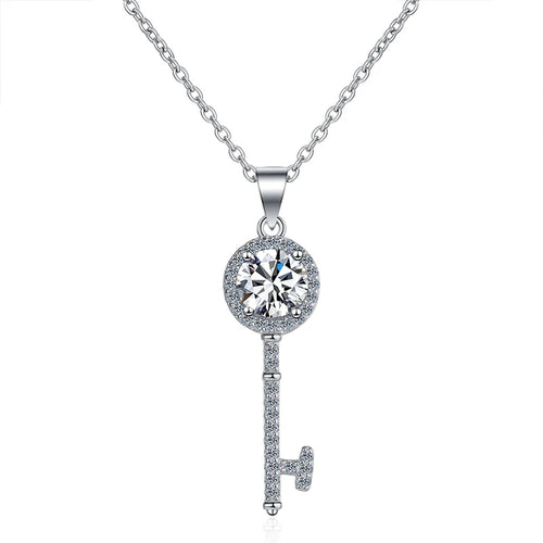 1CT Moissanite Key Pendant Necklace for Timeless Elegance