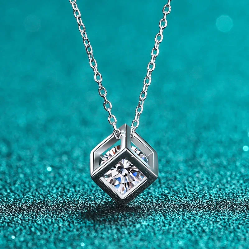 S925 Sterling Silver 1CT Moissanite Square Pendant Necklace