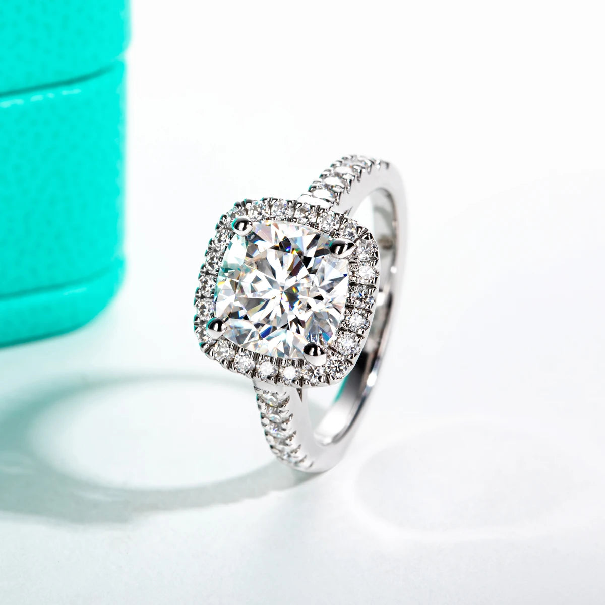3 CT Round Cut Moissanite Halo Engagement Ring