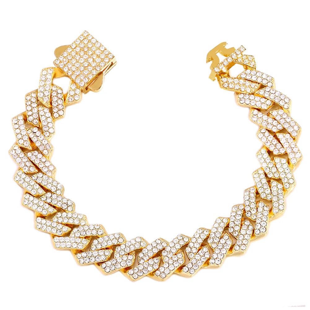 14mm cuban link chain bracelet, bold stainless steel hip hop jewelry