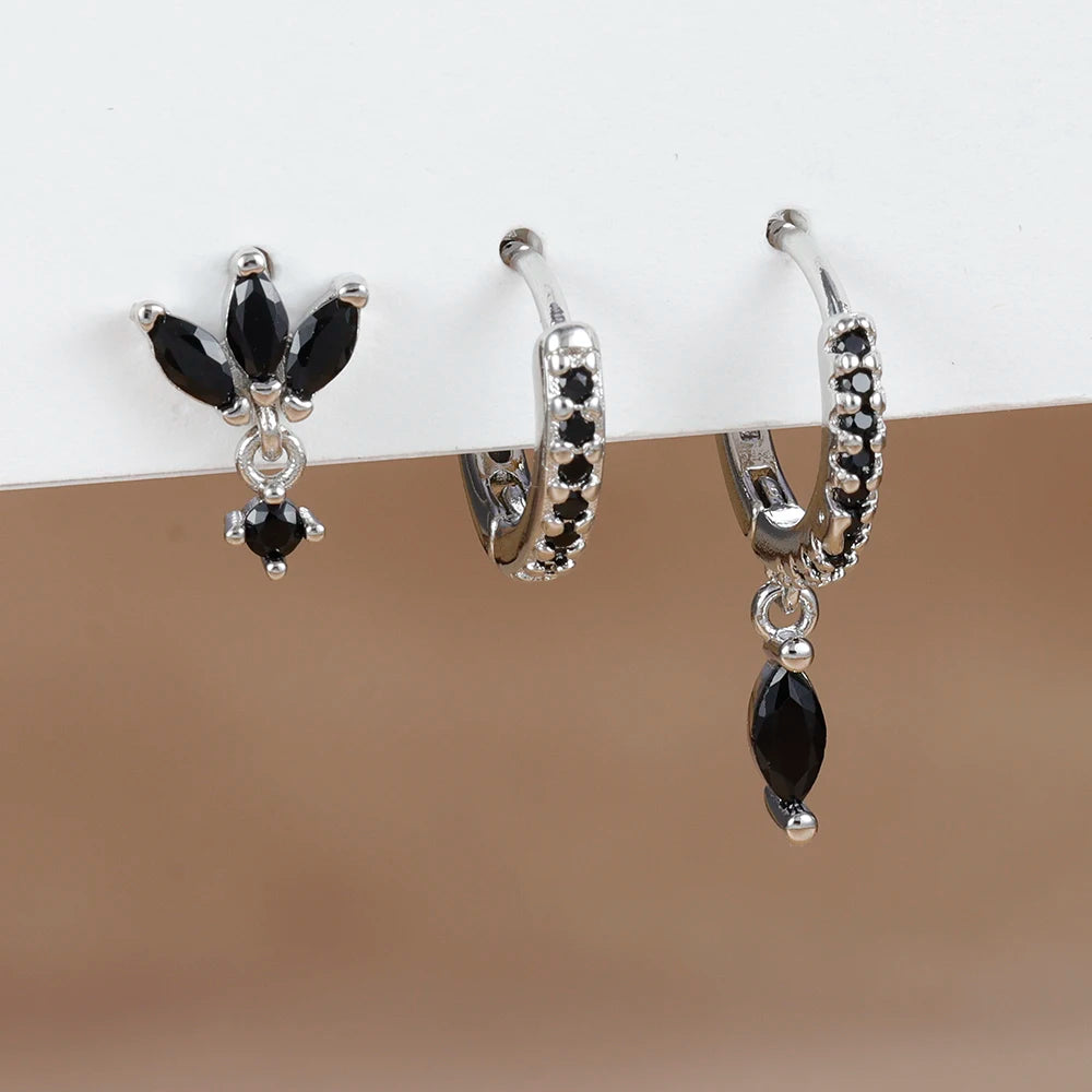 3pcs horse eye zircon stud earrings set, sparkling minimalist jewelry