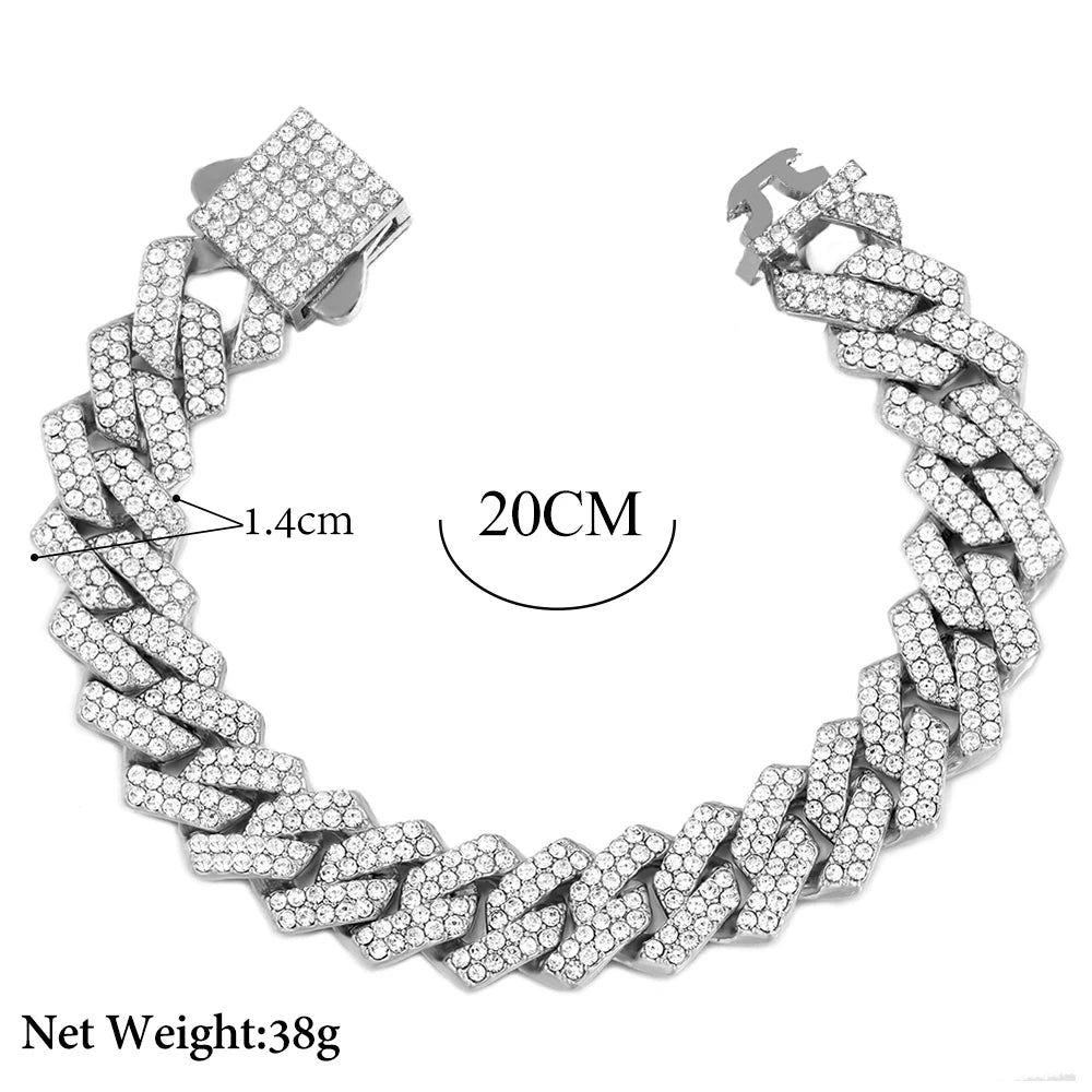 14mm cuban link chain bracelet, bold stainless steel hip hop jewelry