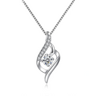 925 Silver Feather Zircon Pendant Necklace