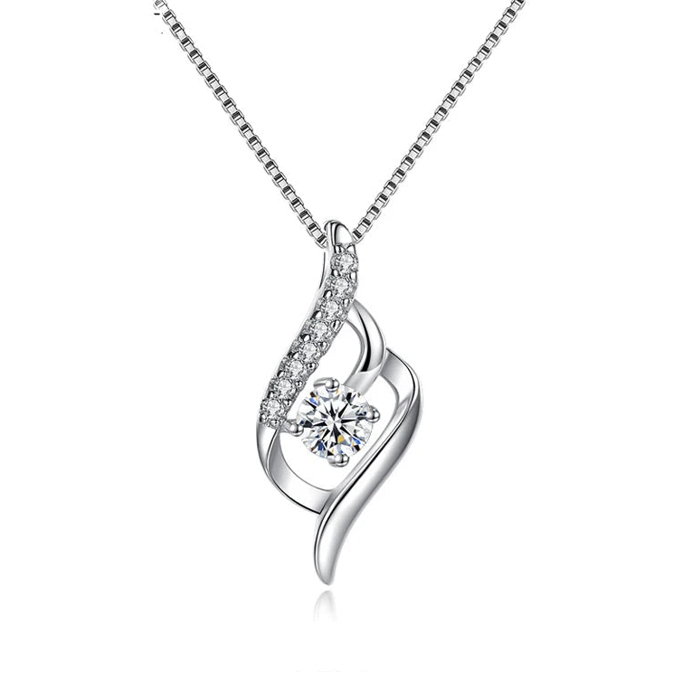 925 Silver Feather Zircon Pendant Necklace