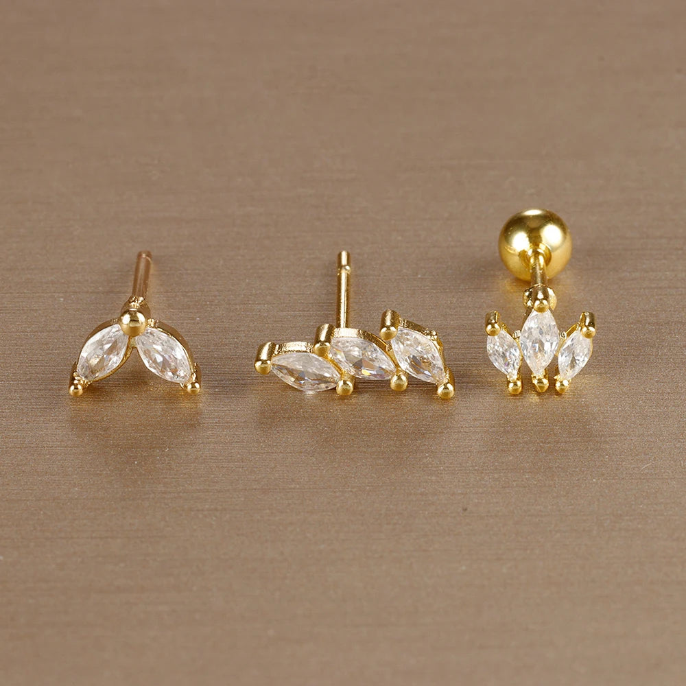 3PCS Crown Stud Earring Set for Women