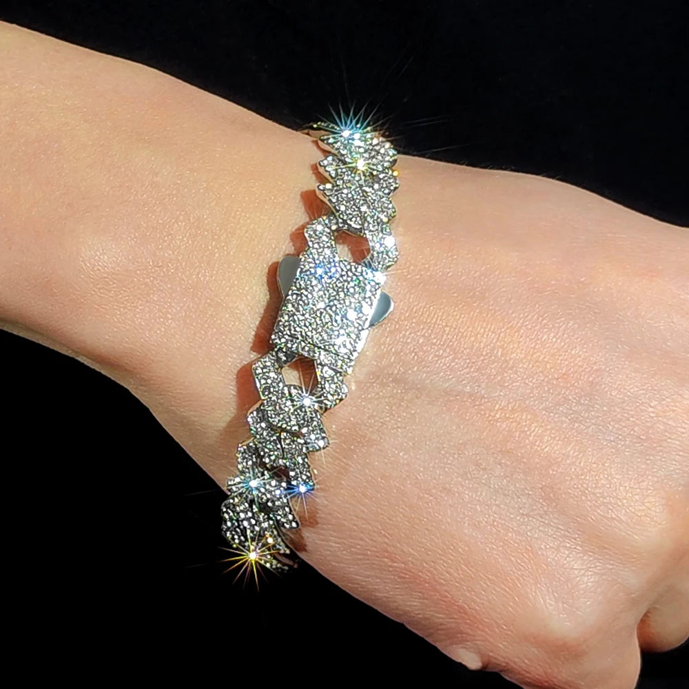 14mm cuban link chain bracelet, bold stainless steel hip hop jewelry