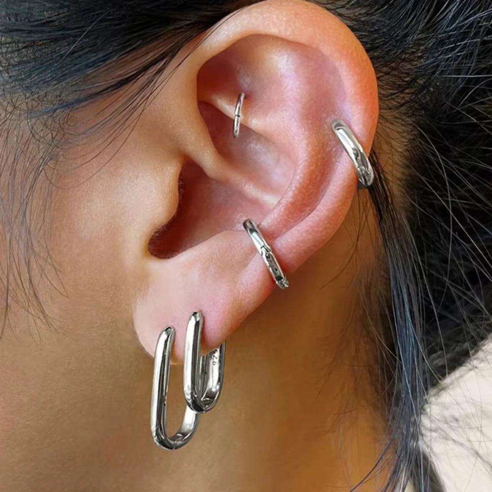 Minimalist huggie square hoop earrings, modern geometric everyday jewelry