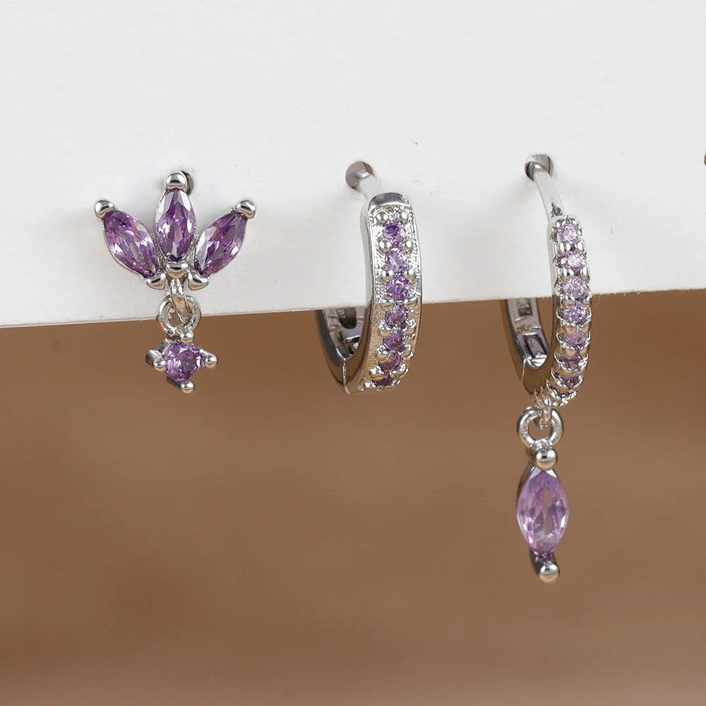 3pcs horse eye zircon stud earrings set, sparkling minimalist jewelry