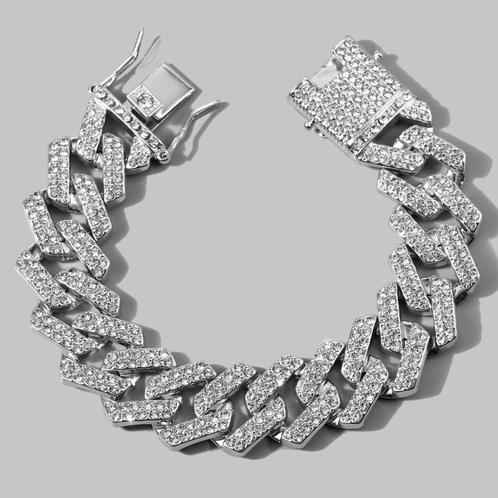 14mm cuban link chain bracelet, bold stainless steel hip hop jewelry