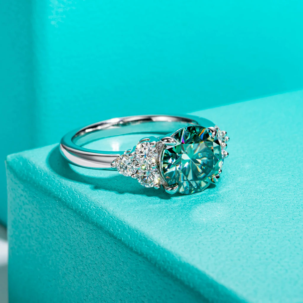 3 CT Round Cut Green Stone Moissanite Engagement Ring