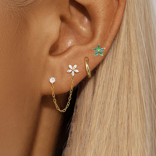 3PCS Zircon Flower Ear Stud Earrings
