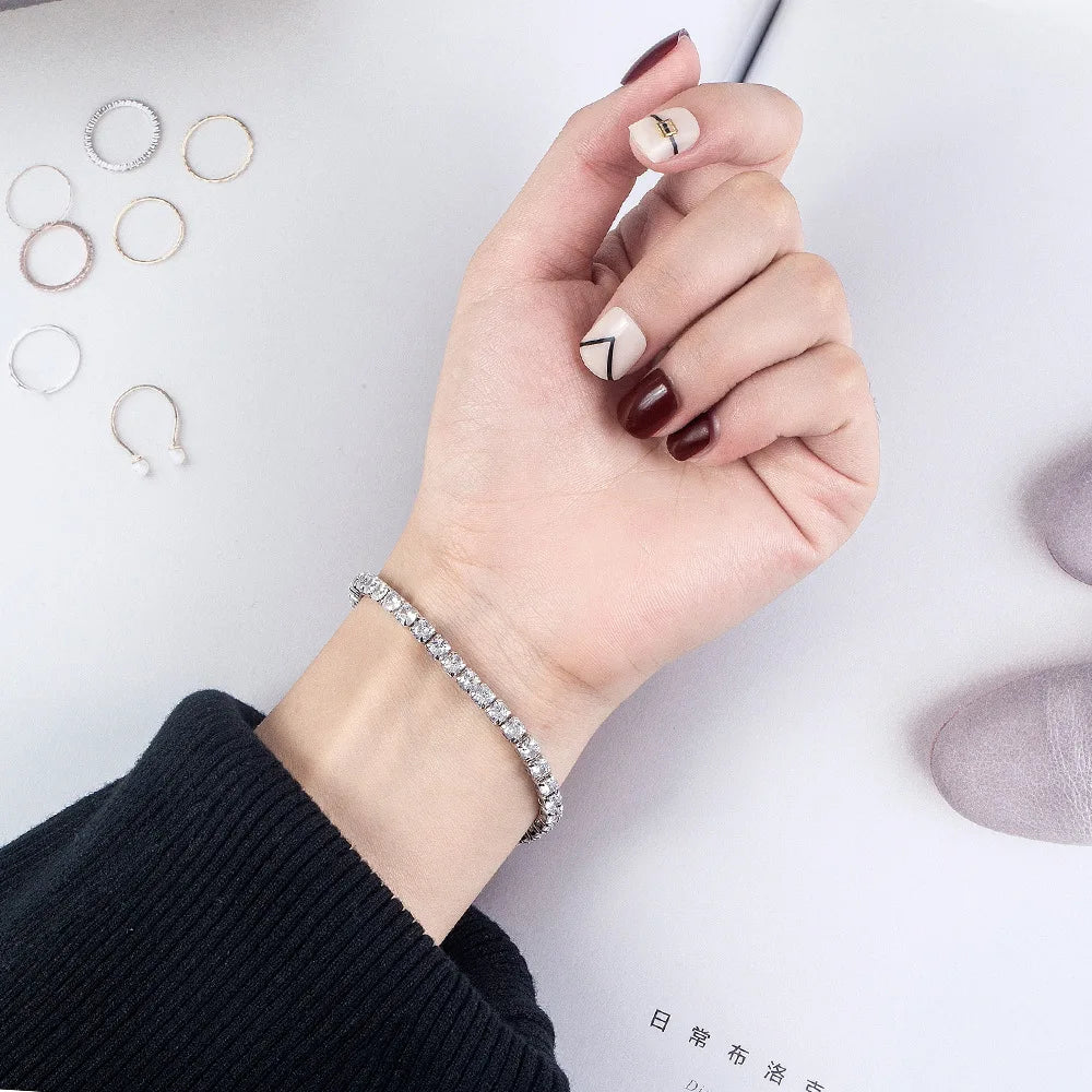 S925 sterling silver zirconia tennis bracelet, elegant sparkling jewelry