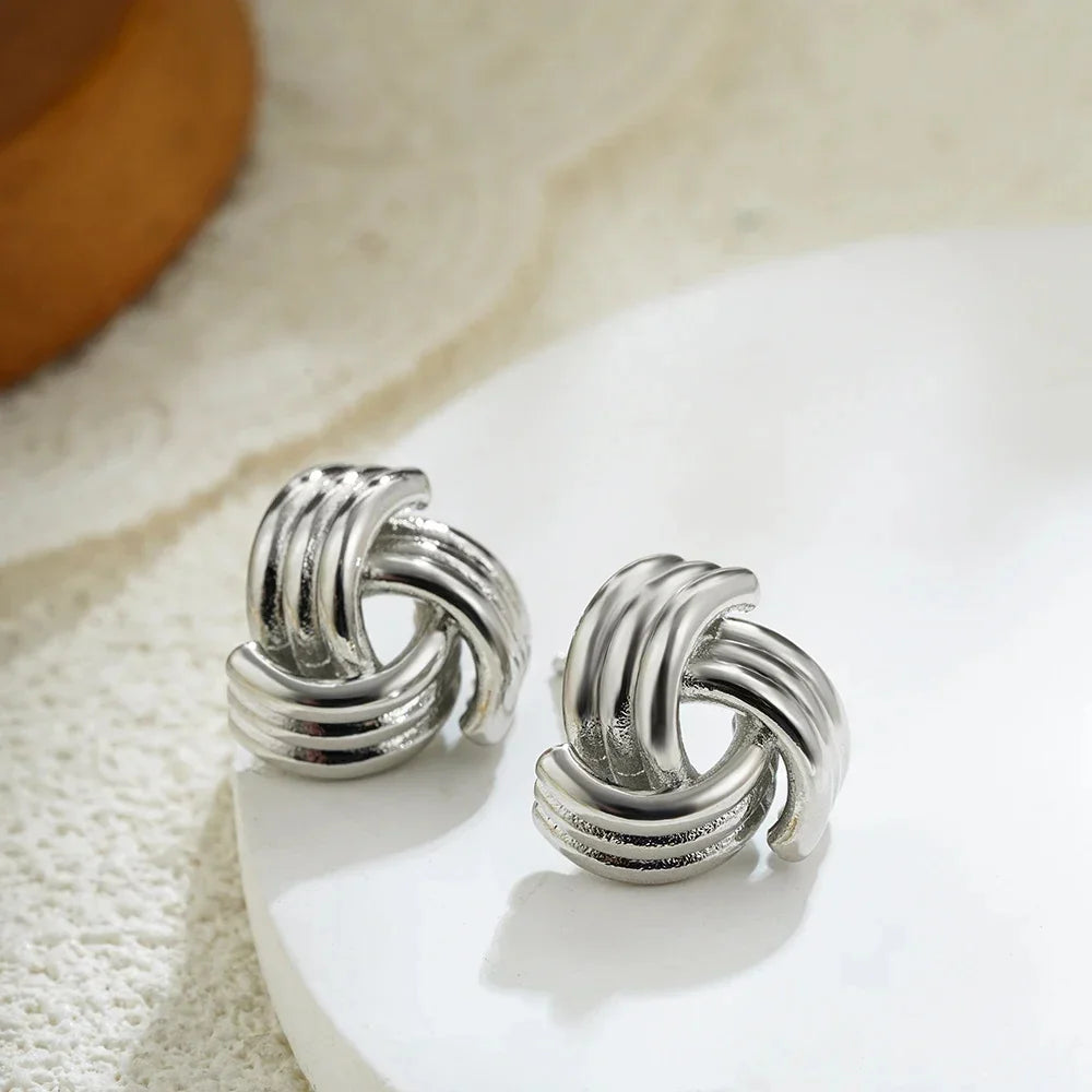 Three-Layer Textured Knot Earrings for Women