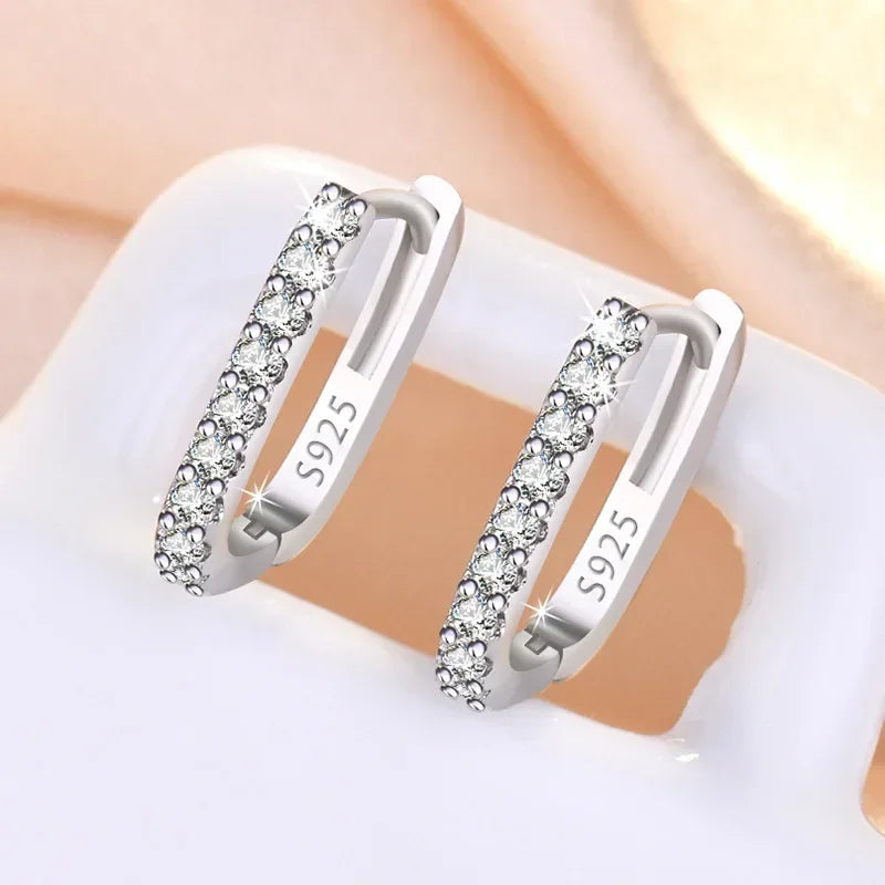 925 Sterling Silver Crystal Fashion Hoop Earrings