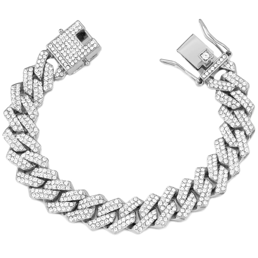 14mm cuban link chain bracelet, bold stainless steel hip hop jewelry