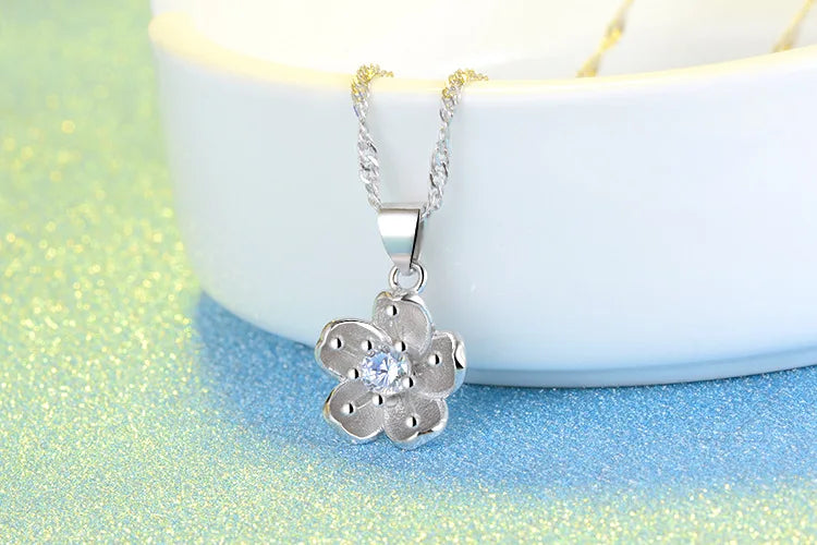 925 Sterling Silver Cherry Blossom Pendant Necklace