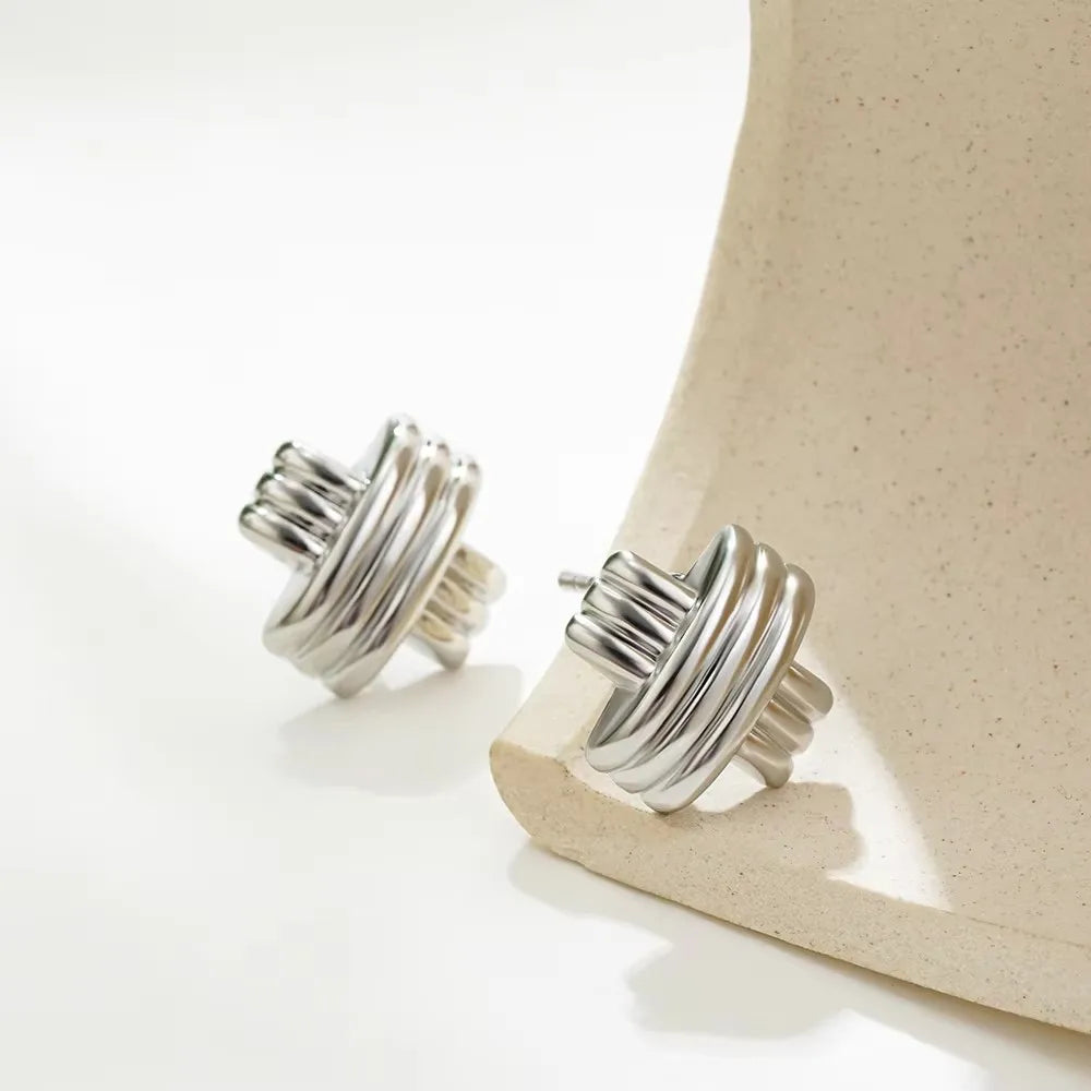 Three-Layer Textured Knot Earrings for Women