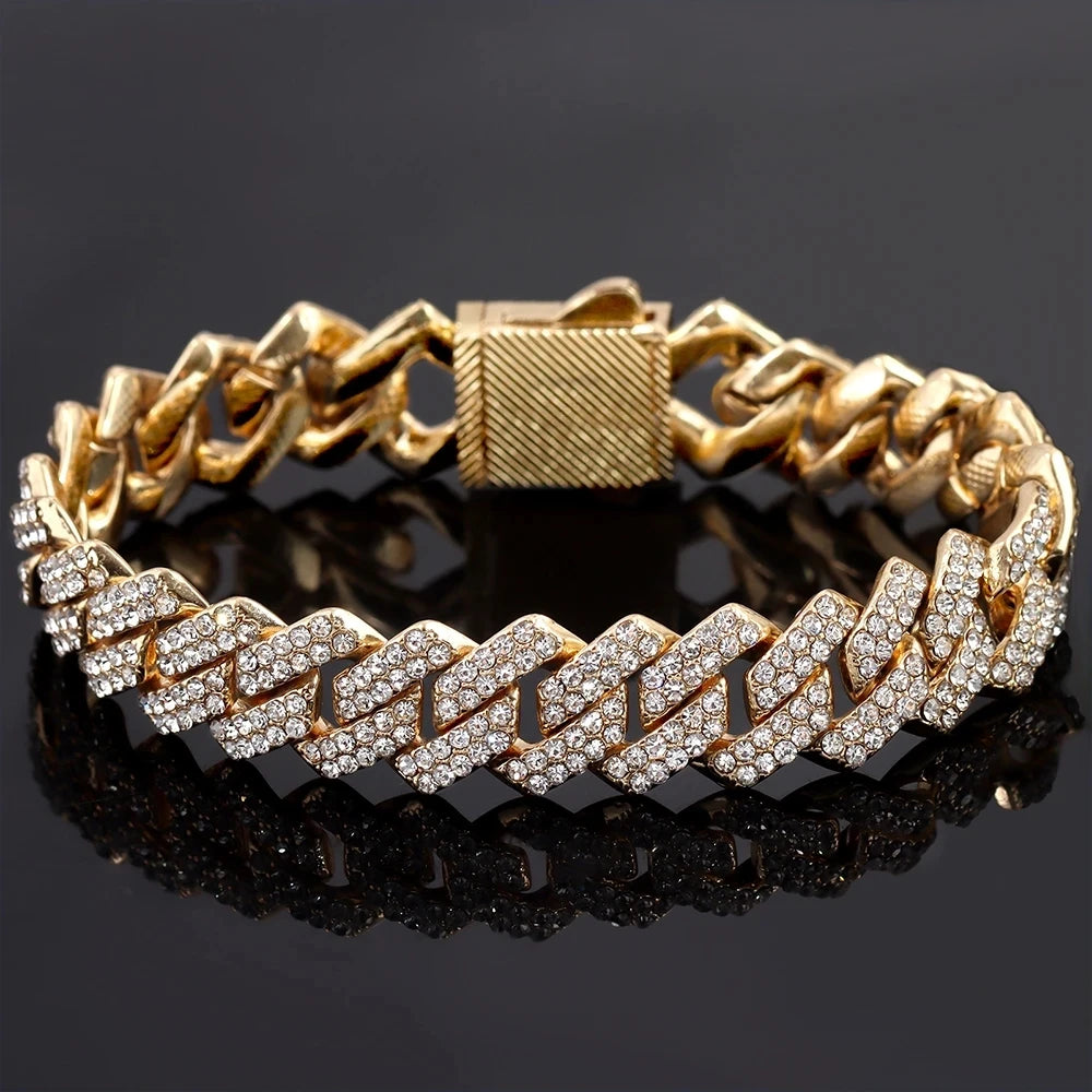 14mm cuban link chain bracelet, bold stainless steel hip hop jewelry