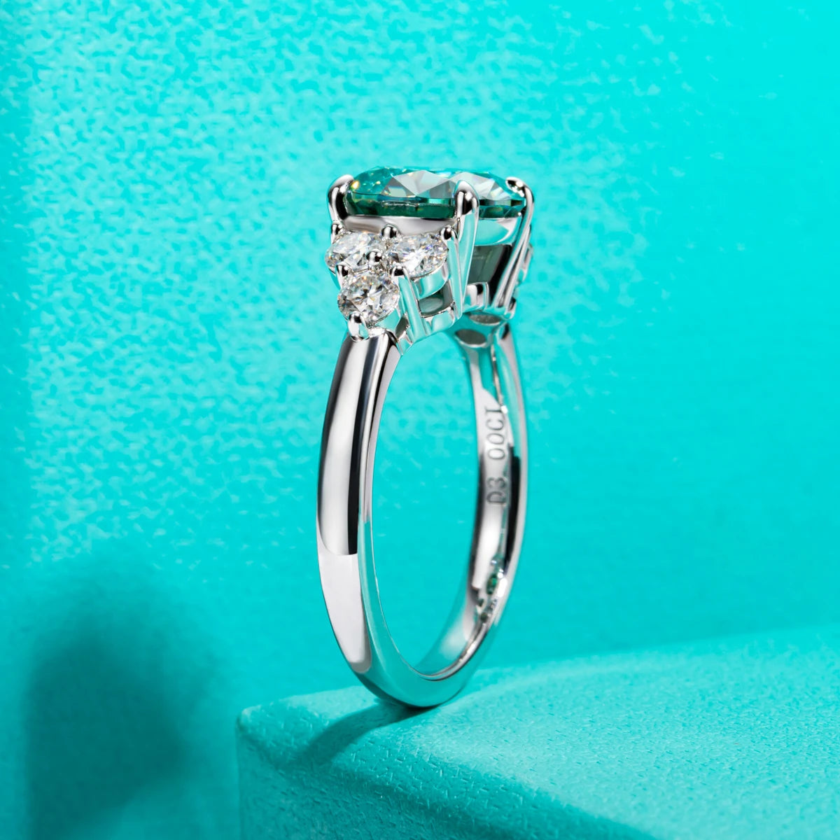 3 CT Round Cut Green Stone Moissanite Engagement Ring