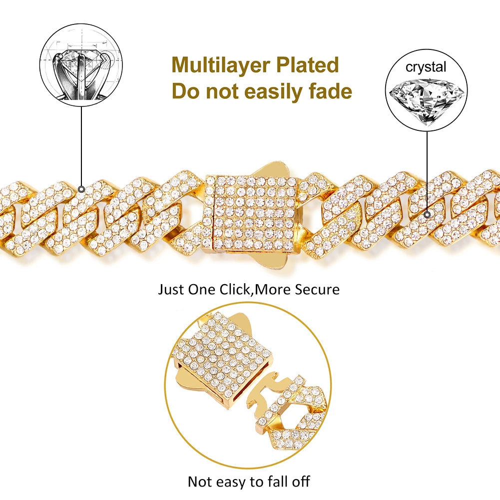 14mm cuban link chain bracelet, bold stainless steel hip hop jewelry