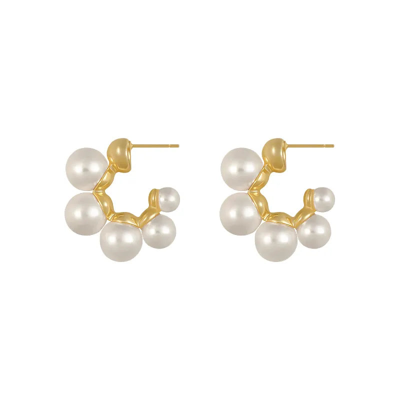Elegant Pearl Cluster Hoop Earring