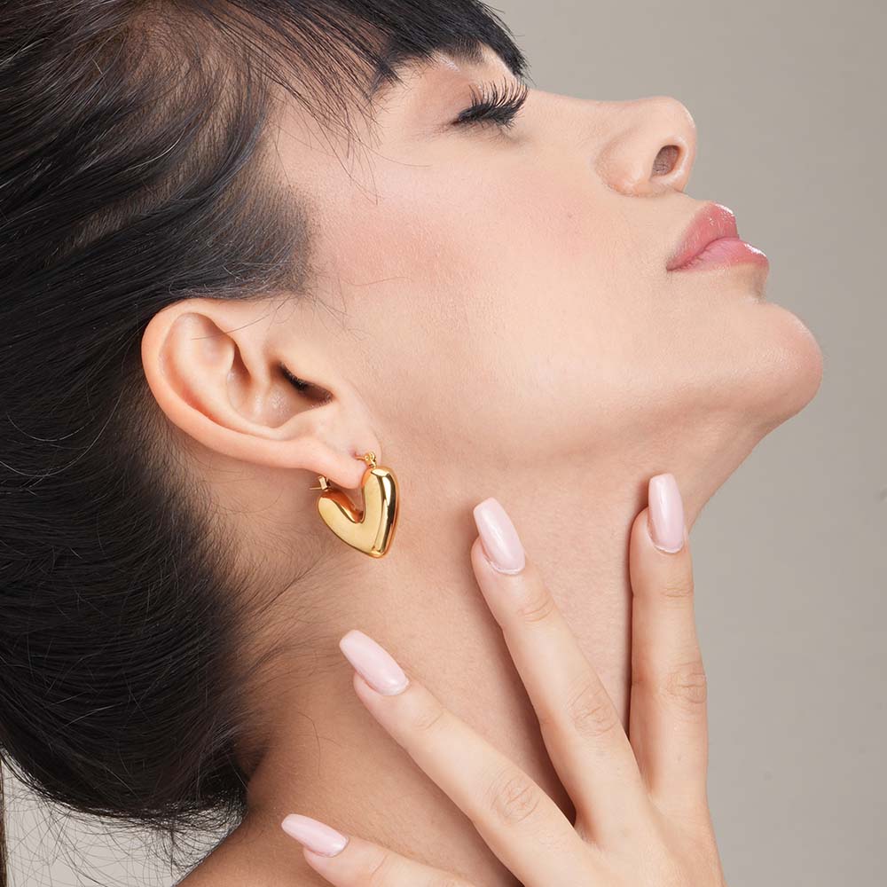 Golden Puff Heart Hoop Earrings