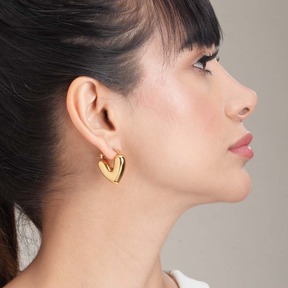 Golden Puff Heart Hoop Earrings