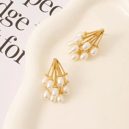 Elegant Gold & Pearl Cluster Earrings