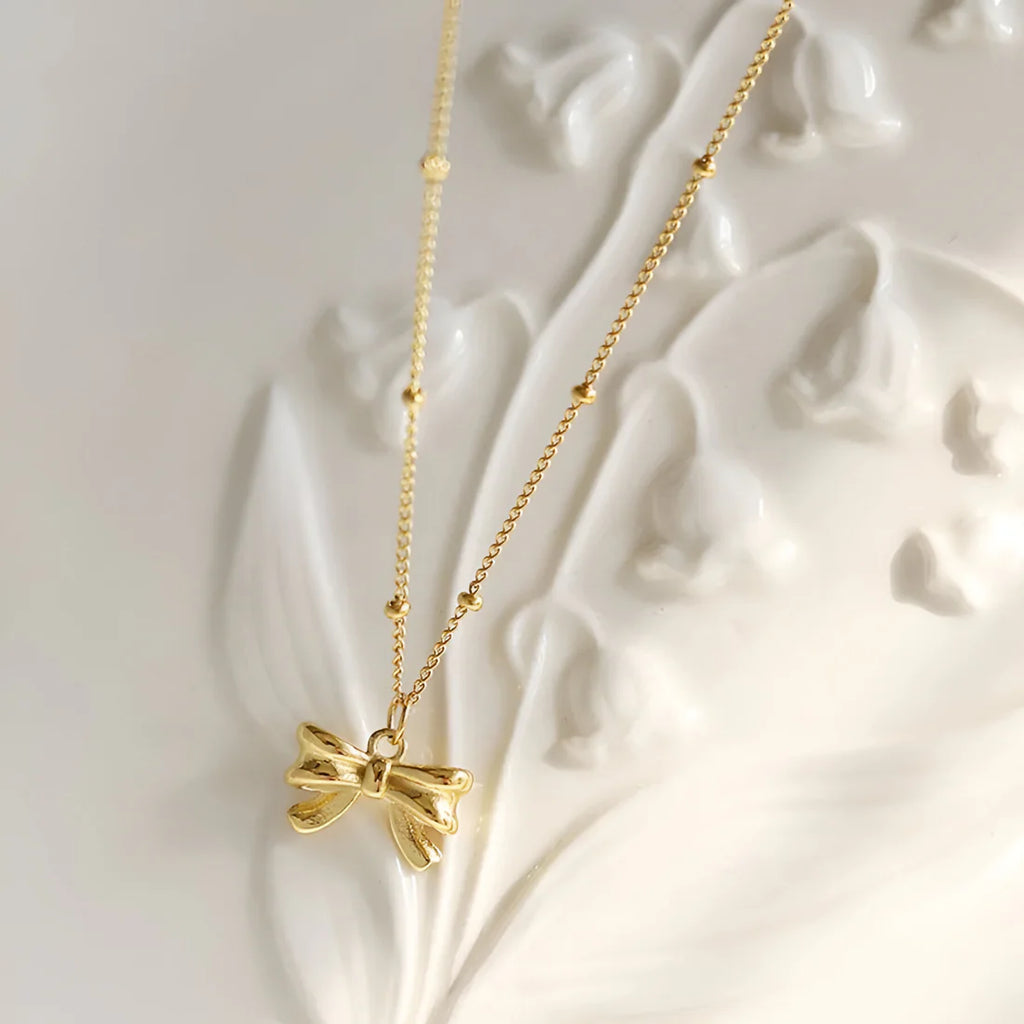 Dainty Bow Pendant Necklace-soristyle