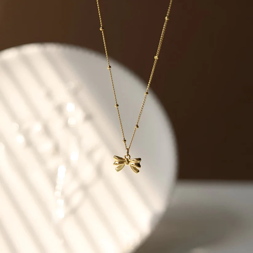 Dainty Bow Pendant Necklace-soristyle