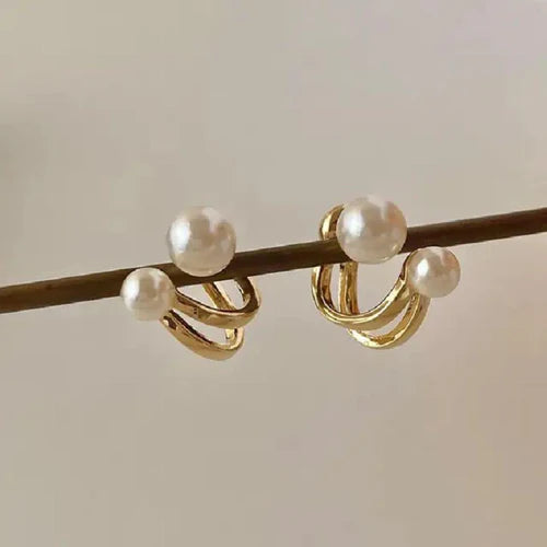 Double Pearl Stud Earring-soristyle