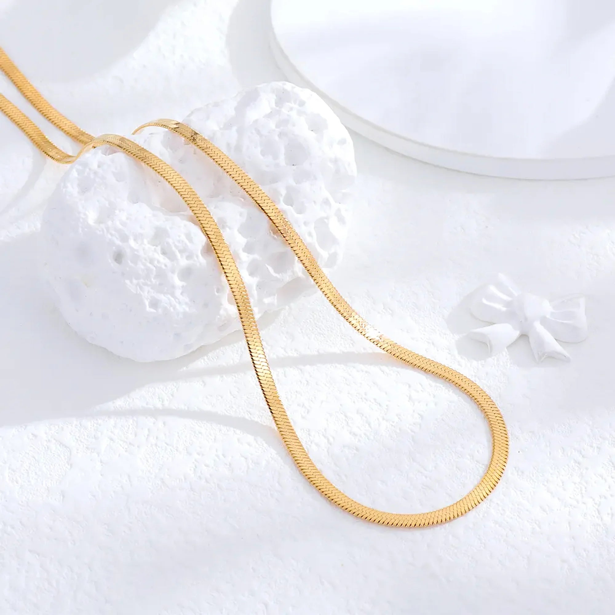 Herringbone Snake Chain Necklace - Flat Statement Choker Jewelry