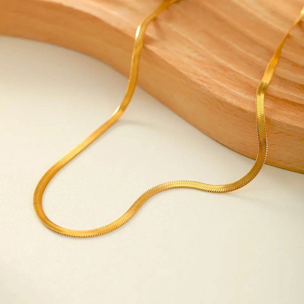 Herringbone Snake Chain Necklace - Flat Statement Choker Jewelry