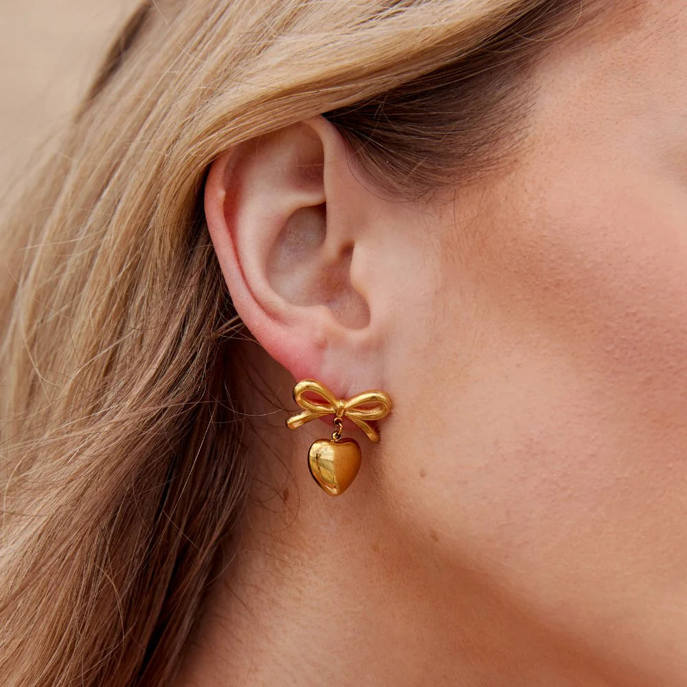 Mary Bow Heart Drop Earrings..