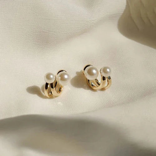 Double Pearl Stud Earring-soristyle