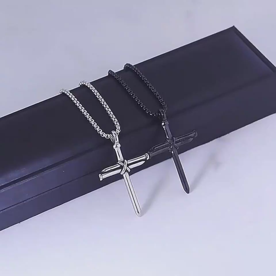 Men’s steel cross pendant necklace, durable stainless steel Christian jewelryo