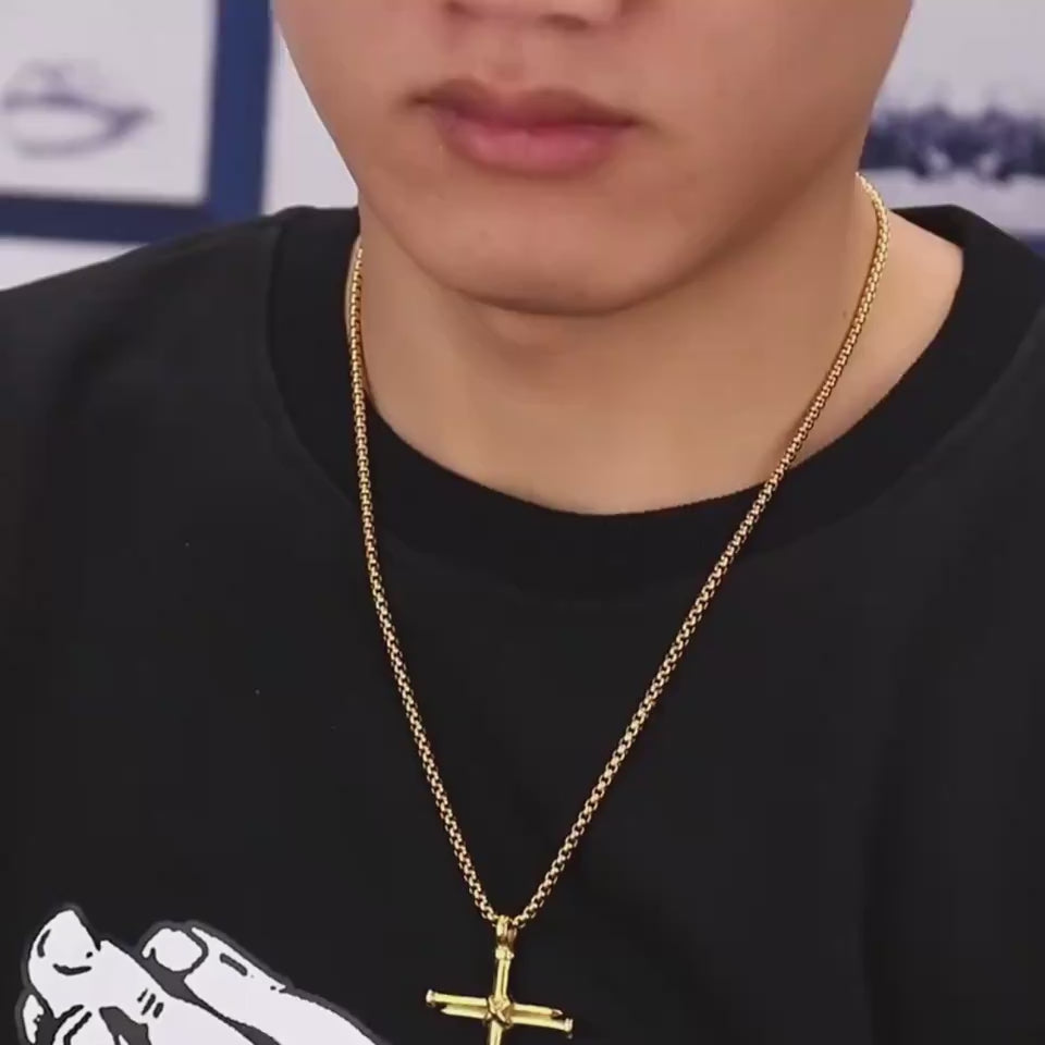 Men’s steel cross pendant necklace, durable stainless steel Christian jewelry