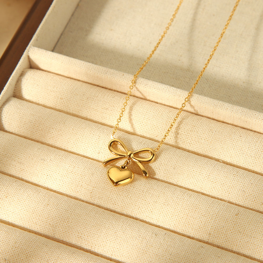 Bow Heart Pendant Necklace -Dainty Cute Pendant Jewelry Gift