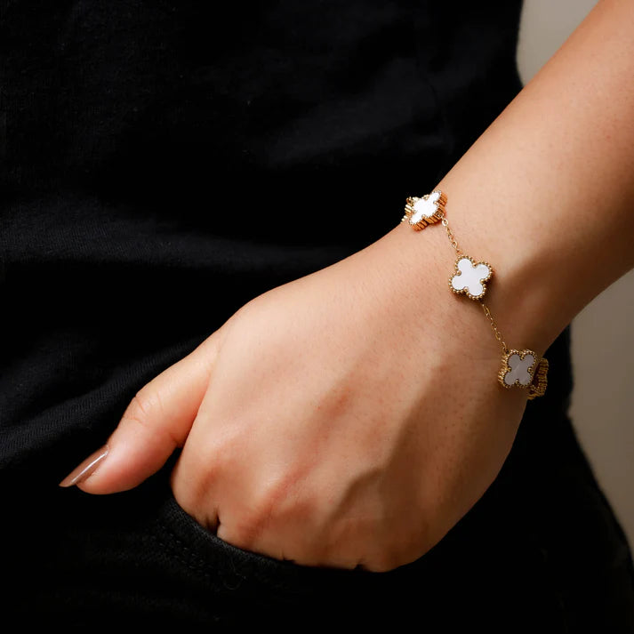 White Four Leaf Clover Bracelet - Lucky Charm Jewelry