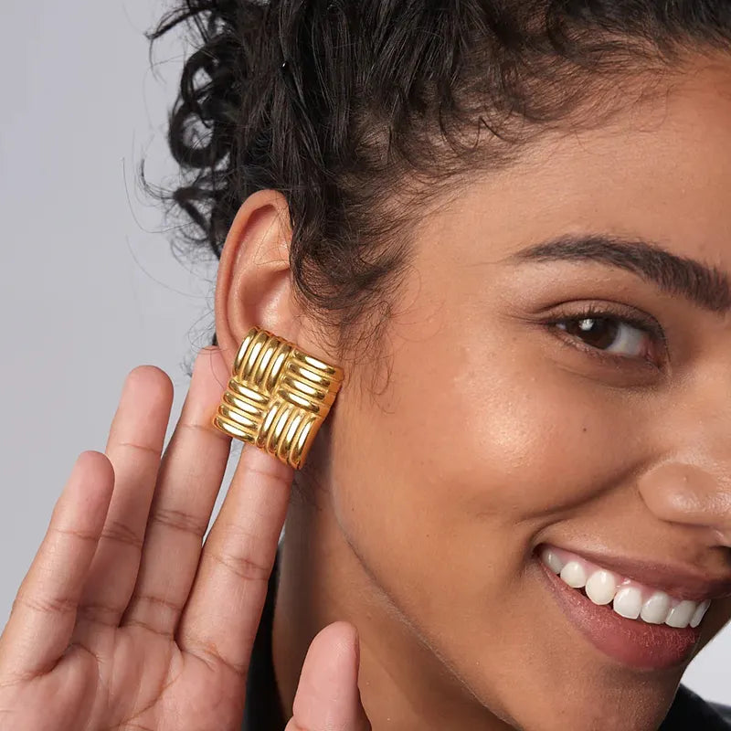 Square Stud Earrings -Bold Geometric & Elegant