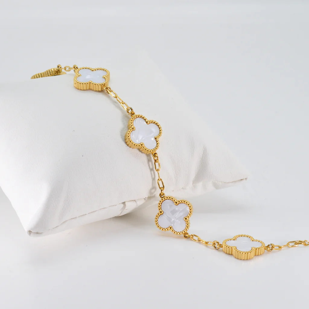 White Four Leaf Clover Bracelet - Lucky Charm Jewelry