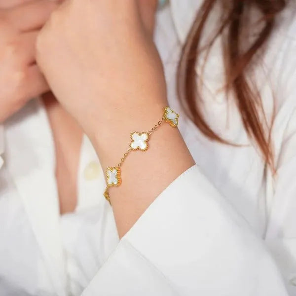 White Four Leaf Clover Bracelet - Lucky Charm Jewelry