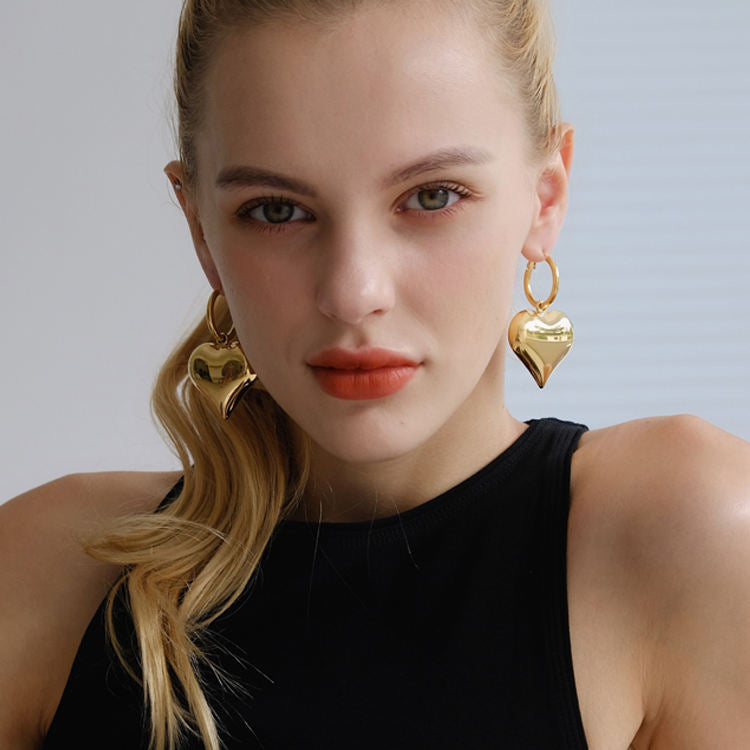Chunky Heart Hoop Earrings -soristyle