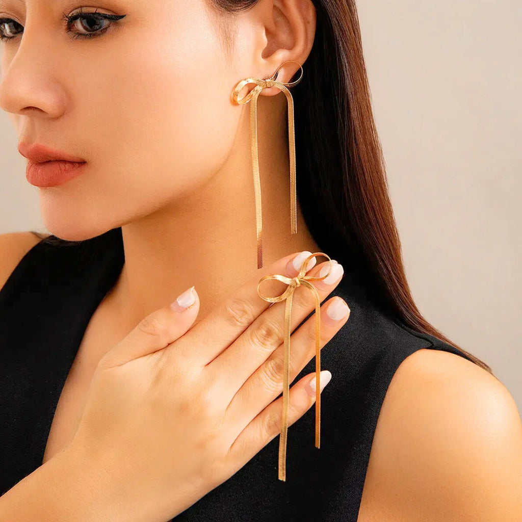 Golden Bow Knot Drop & Dangle Earrings
