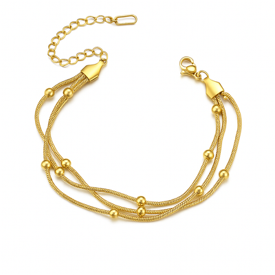 Triple Layer Gold Chain Bracelet with Beads | Elegant Women’s Jewelry