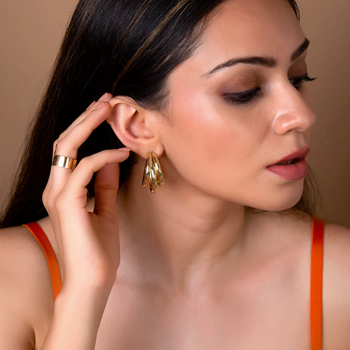 Chunky Gold Triple Hoop Earring